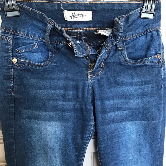 Harley Made With Love Jeans Junior Sz00 Dark Wash Skinny 5 Pocket Style - Picture 4 of 9